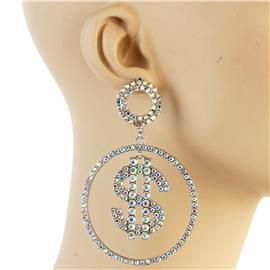 Earrings Crystal Money Sign Earring