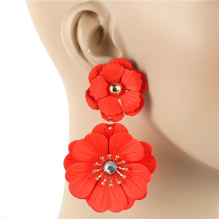 Earrings-Metal Flower Long Earring