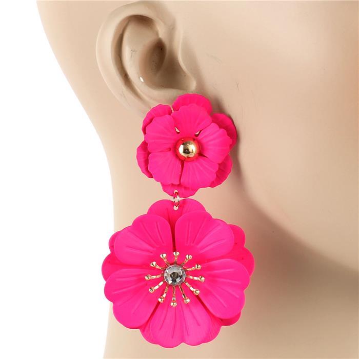Earrings-Metal Flower Long Earring