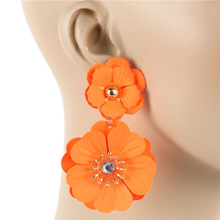 Earrings-Metal Flower Long Earring