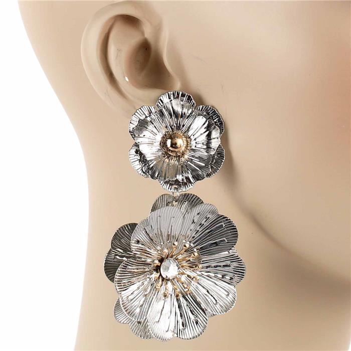 Earrings-Metal Flower Long Earring
