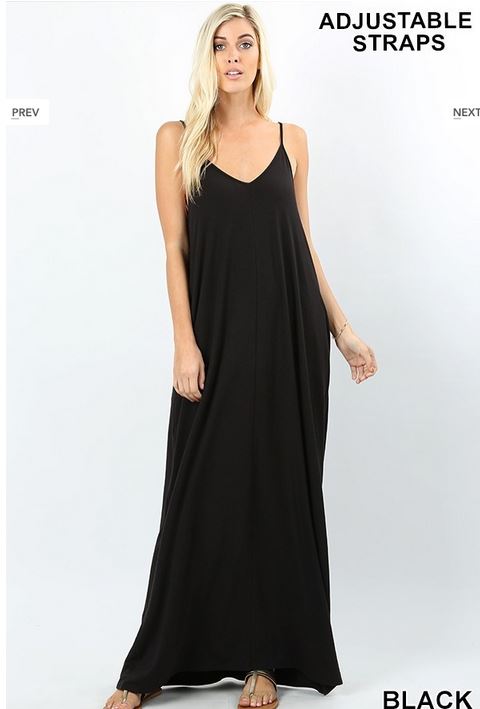 A-V-NECK CAMI MAXI DRESS WITH SIDE POCKETS