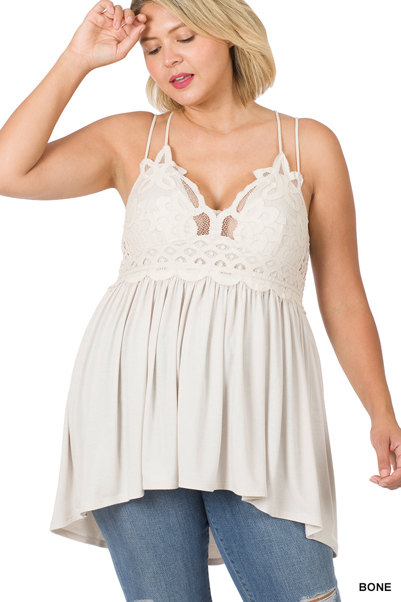 A-PLUS CROCHET LACE CRINKLE ASYMMETRIC RUFFLE DRESS