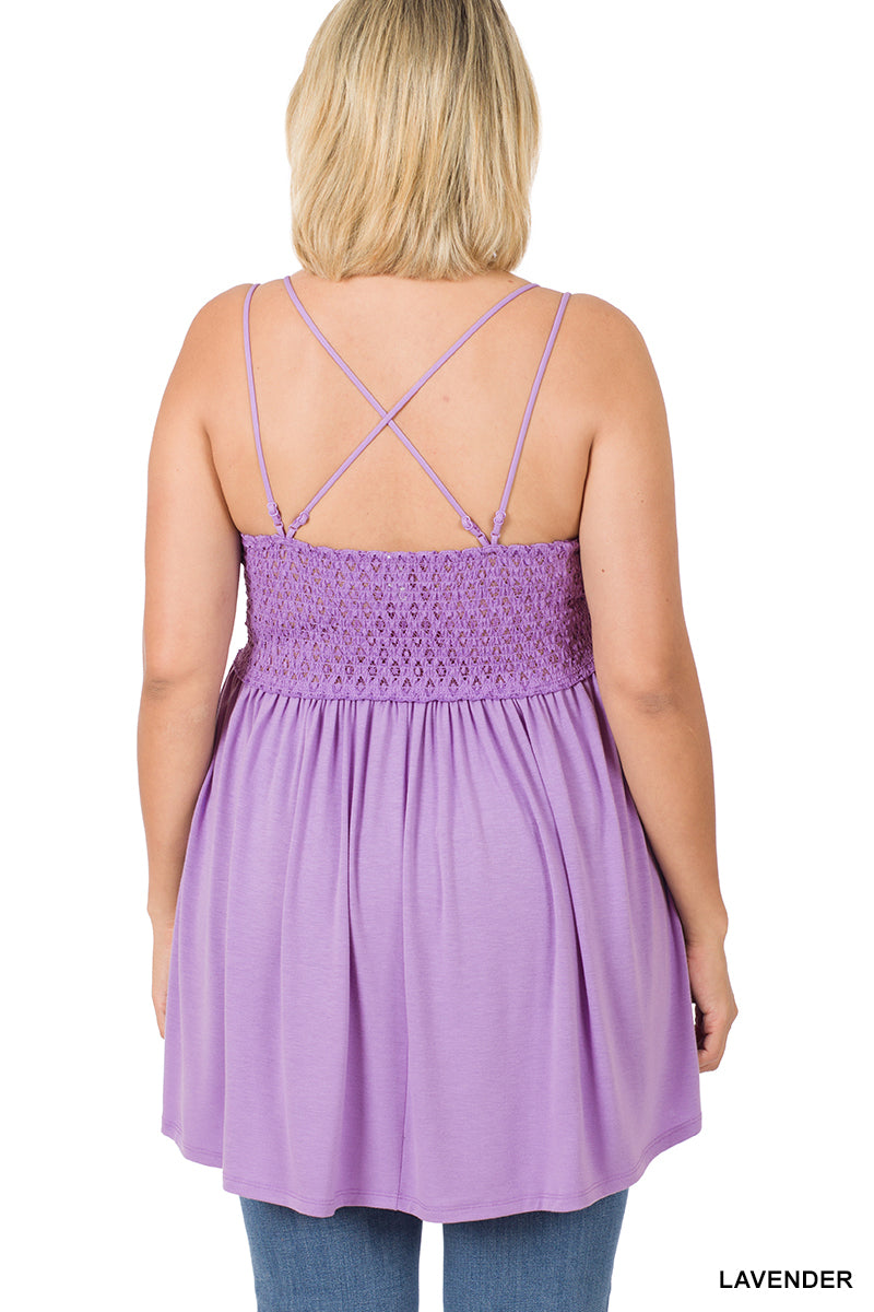 A-PLUS CROCHET LACE CRINKLE ASYMMETRIC RUFFLE DRESS