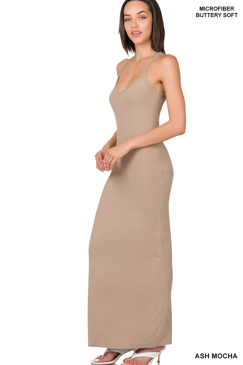 A-Brushed thin strap racerback v-neck maxi dress