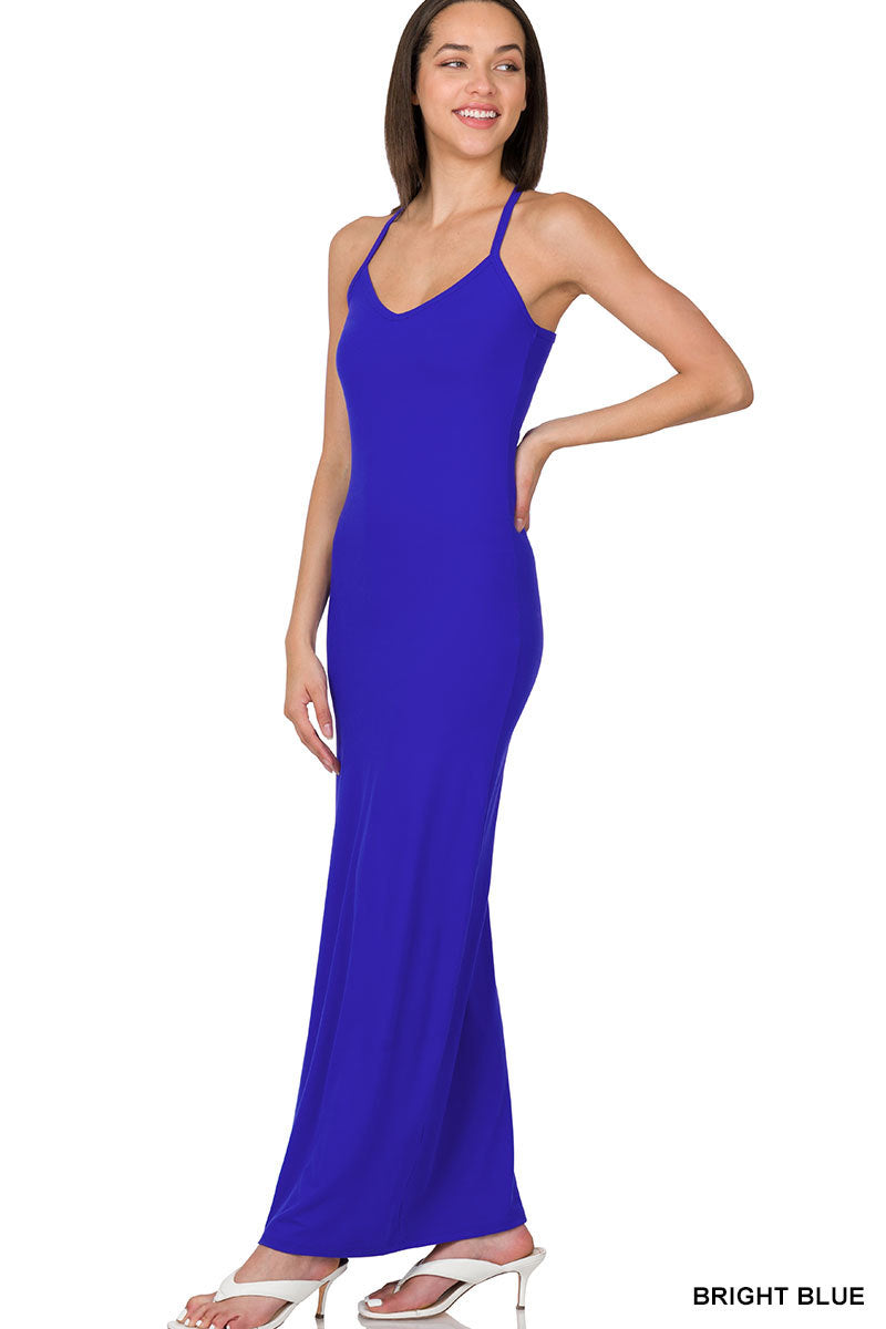 A-Brushed thin strap racerback v-neck maxi dress