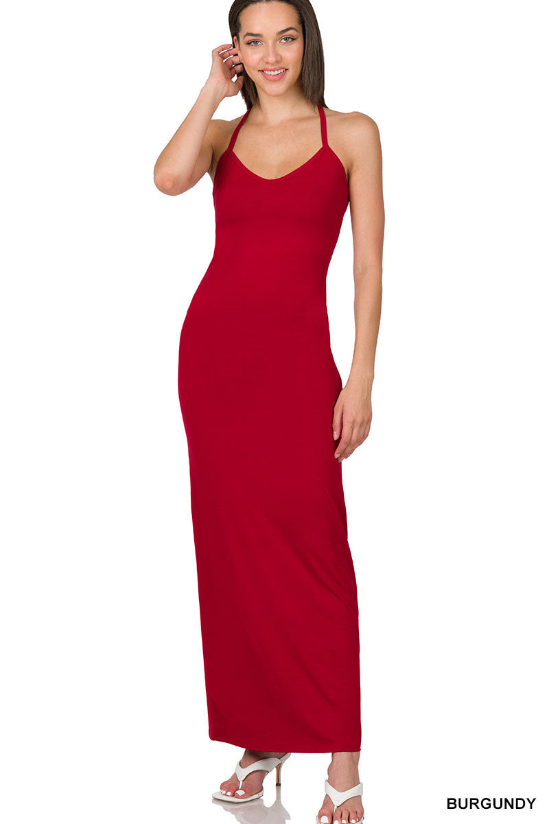 A-Brushed thin strap racerback v-neck maxi dress