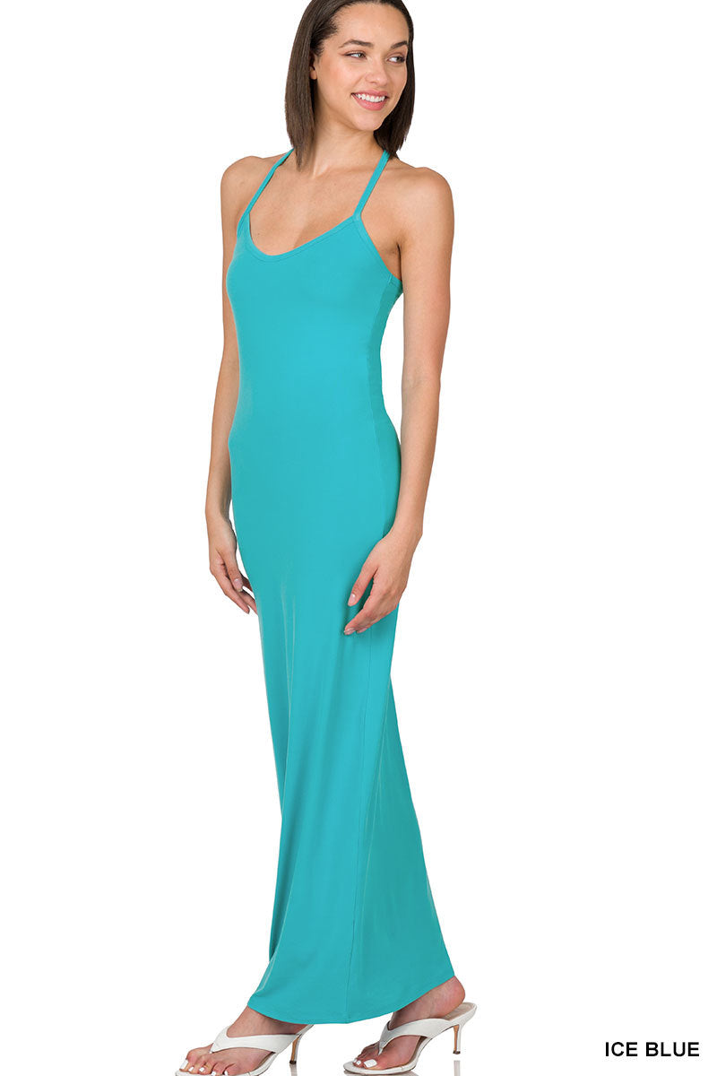 A-Brushed thin strap racerback v-neck maxi dress