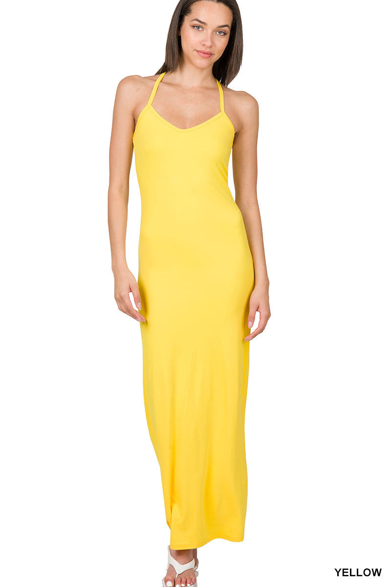 A-Brushed thin strap racerback v-neck maxi dress