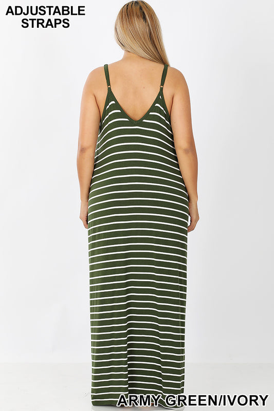A-STRIPE CAMI MAXI DRESS WITH POCKETS