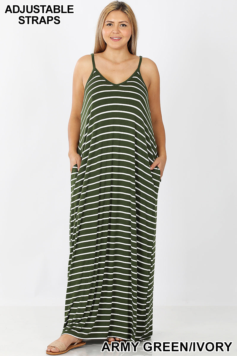 A-STRIPE CAMI MAXI DRESS WITH POCKETS