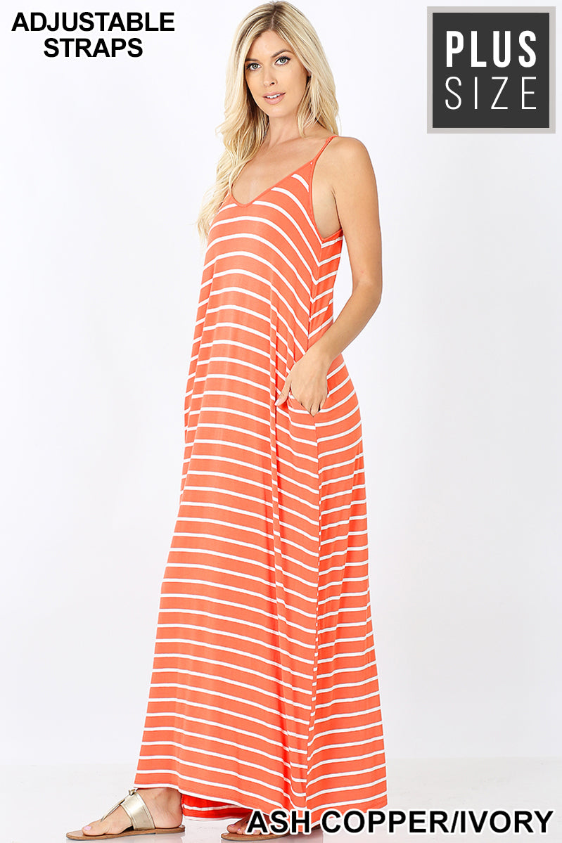 A-STRIPE CAMI MAXI DRESS WITH POCKETS
