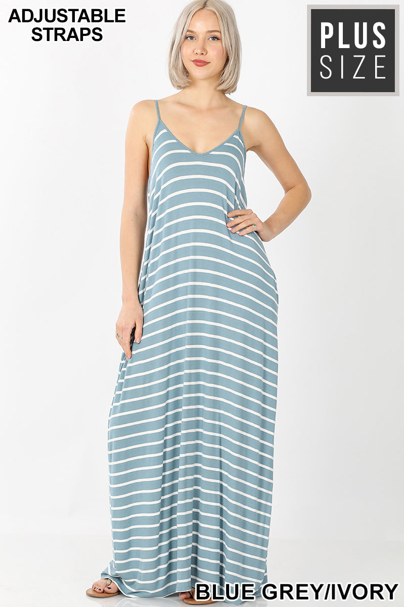 A-STRIPE CAMI MAXI DRESS WITH POCKETS