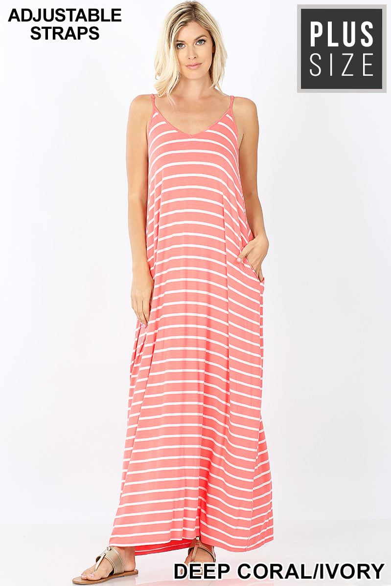 A-STRIPE CAMI MAXI DRESS WITH POCKETS