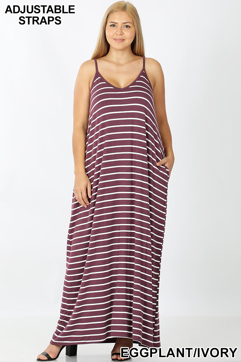 A-STRIPE CAMI MAXI DRESS WITH POCKETS