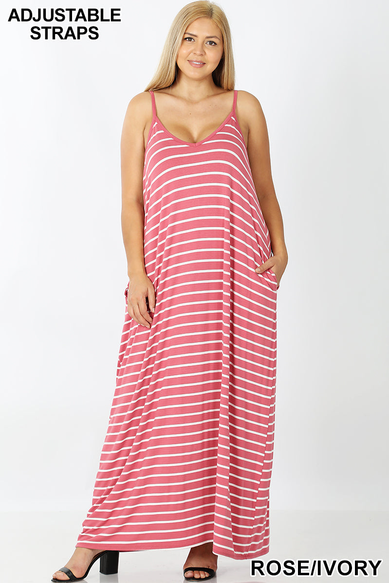 A-STRIPE CAMI MAXI DRESS WITH POCKETS