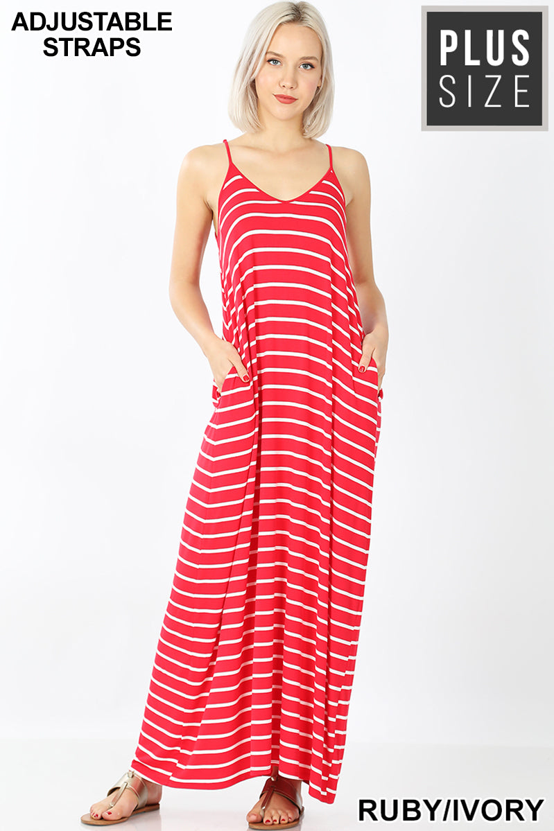 A-STRIPE CAMI MAXI DRESS WITH POCKETS
