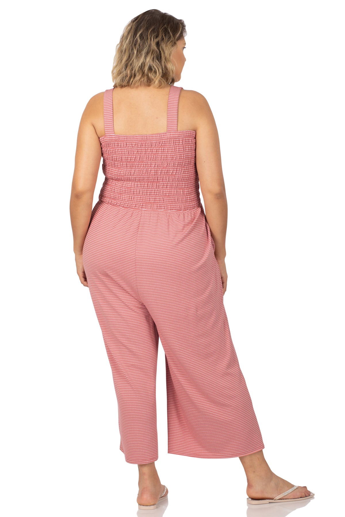 A-Plus smocked top striped jumpsuit with pockets