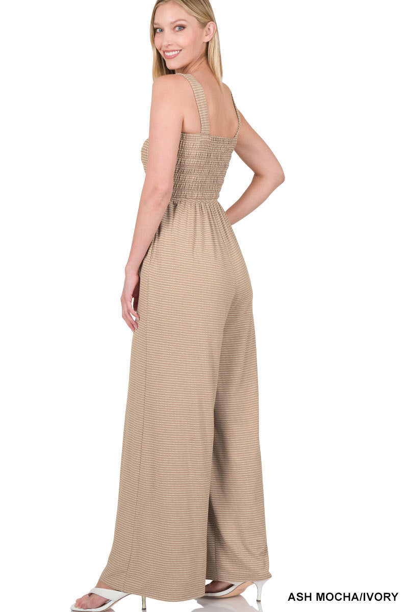 A-Smocked top striped jumpsuit