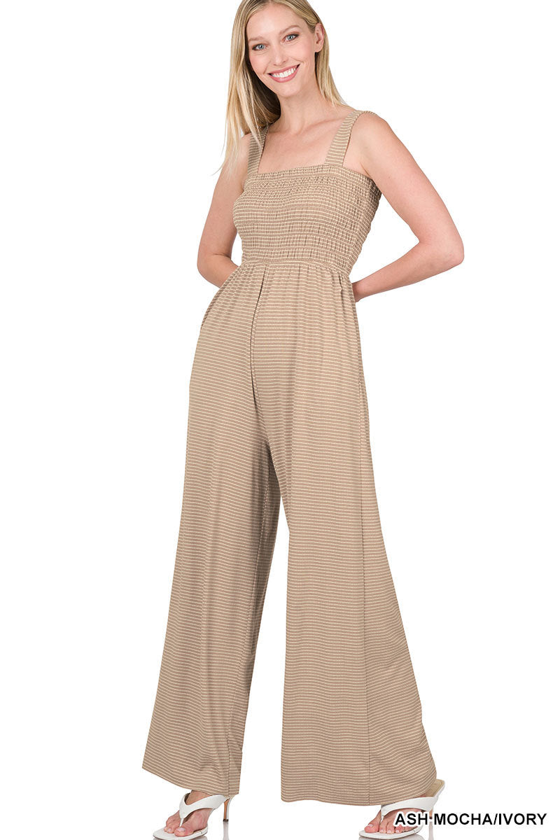 A-Smocked top striped jumpsuit