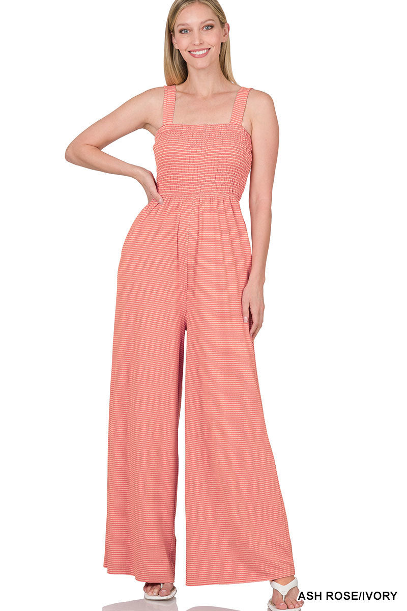A-Smocked top striped jumpsuit