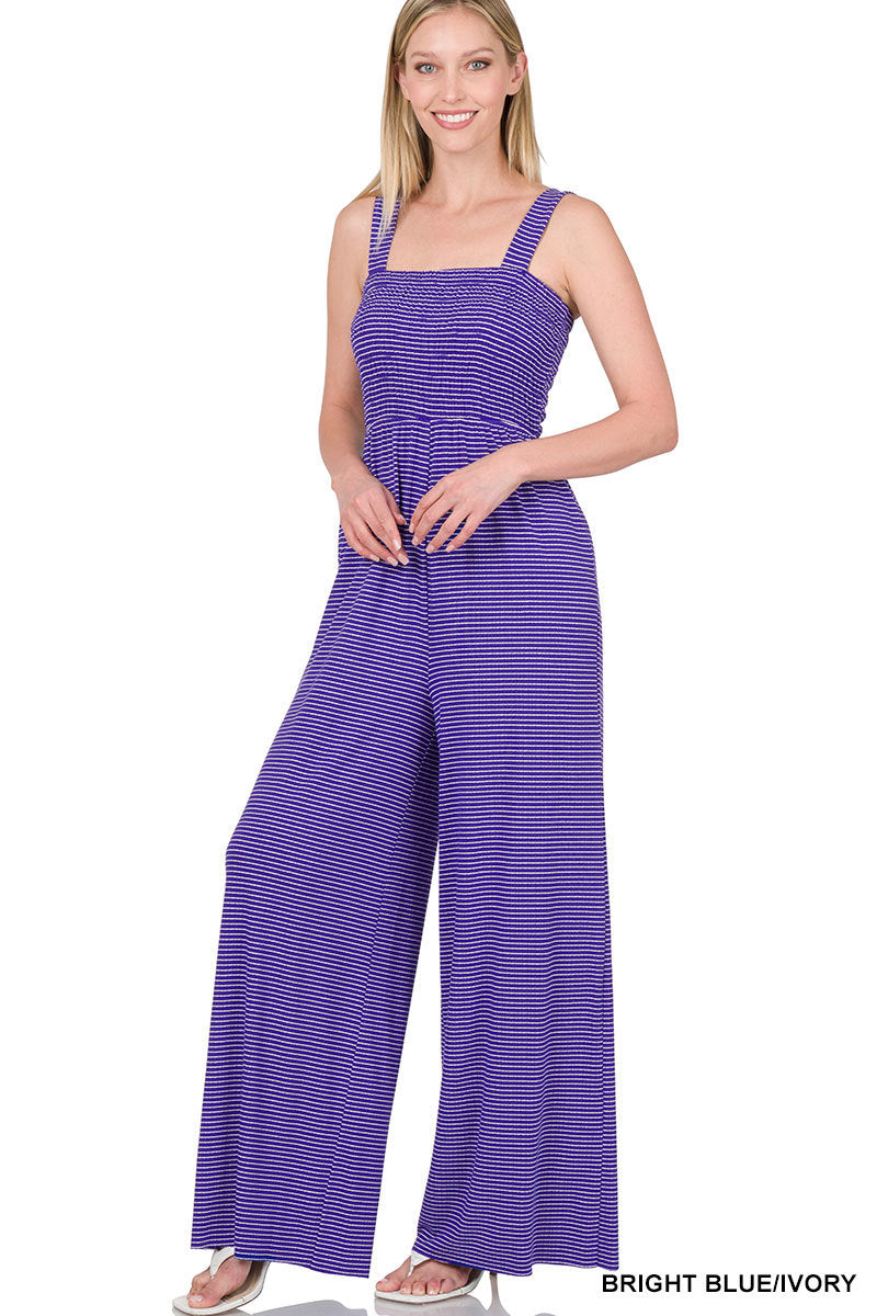 A-Smocked top striped jumpsuit