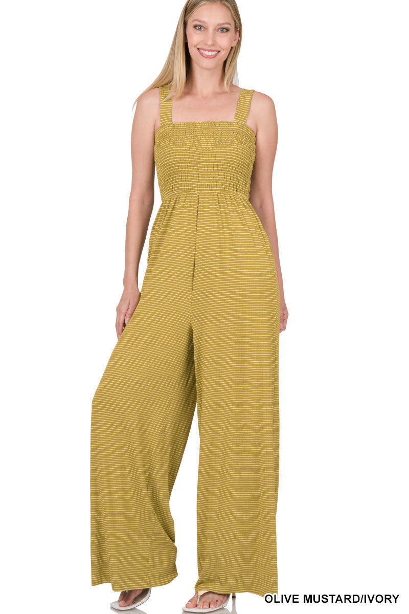 A-Smocked top striped jumpsuit