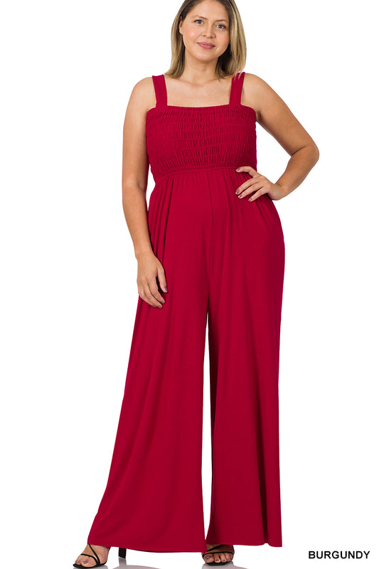 A-PLUS SMOCKED TOP JUMPSUIT WITH POCKETS - SQUARE NECK