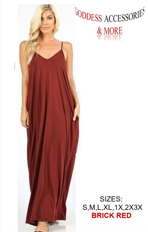 A-V-NECK CAMI MAXI DRESS WITH SIDE POCKETS