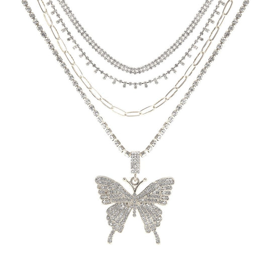 SILVER/GOLD 4 Pcs Butterfly Choker Set