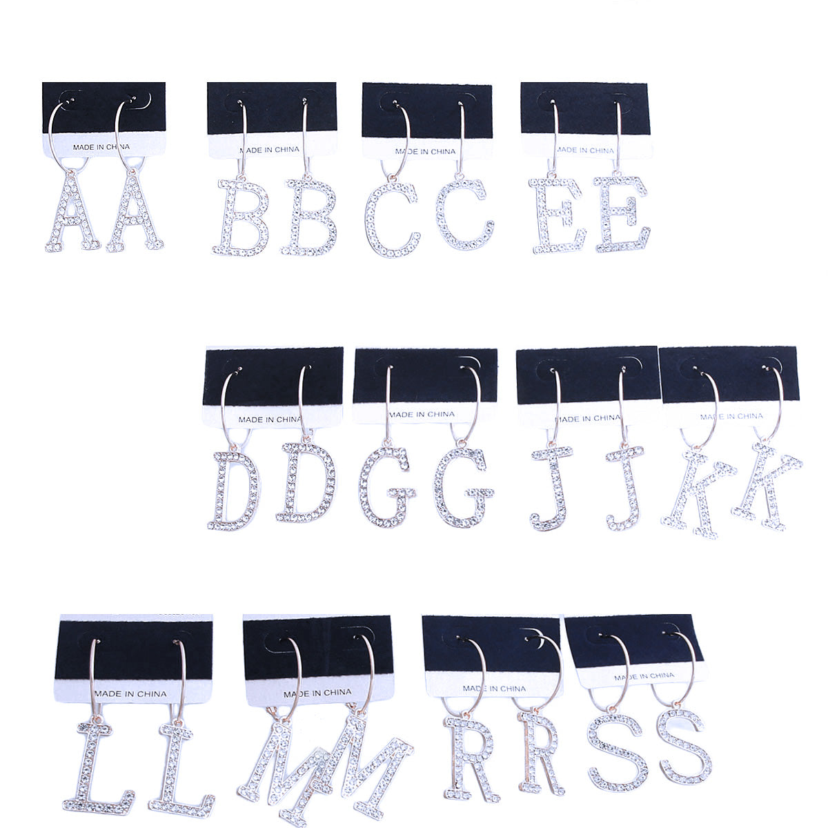 Eerrings-Rhinestone Initial Hoops