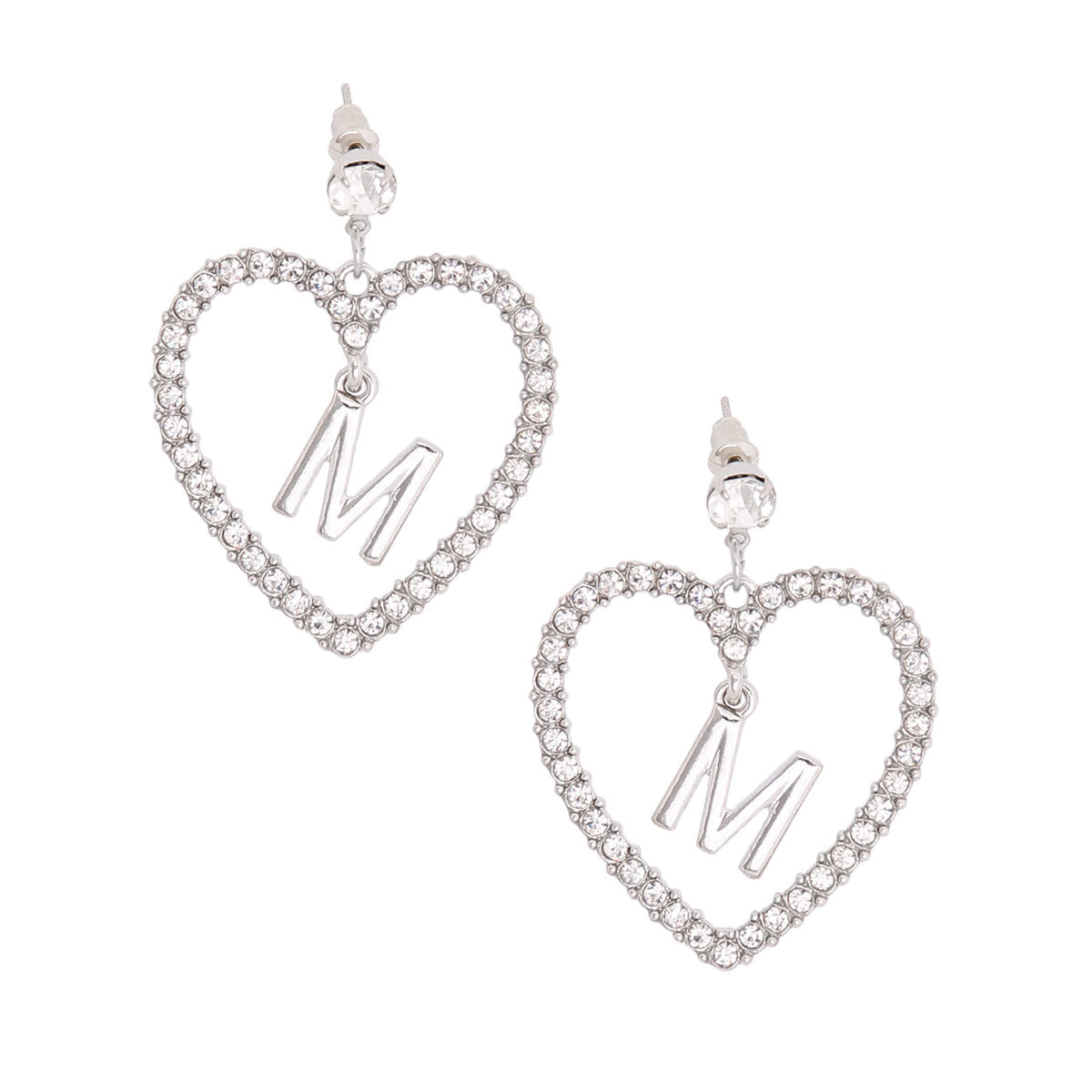 Earrings-Silver Initial Heart Earrings