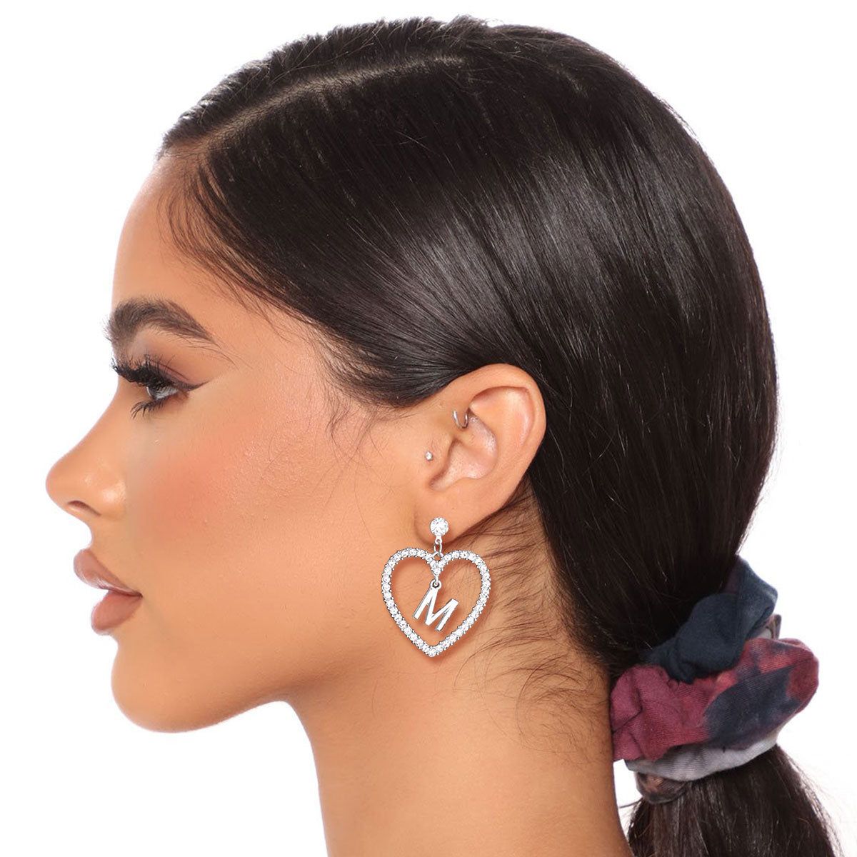 Earrings-Silver Initial Heart Earrings