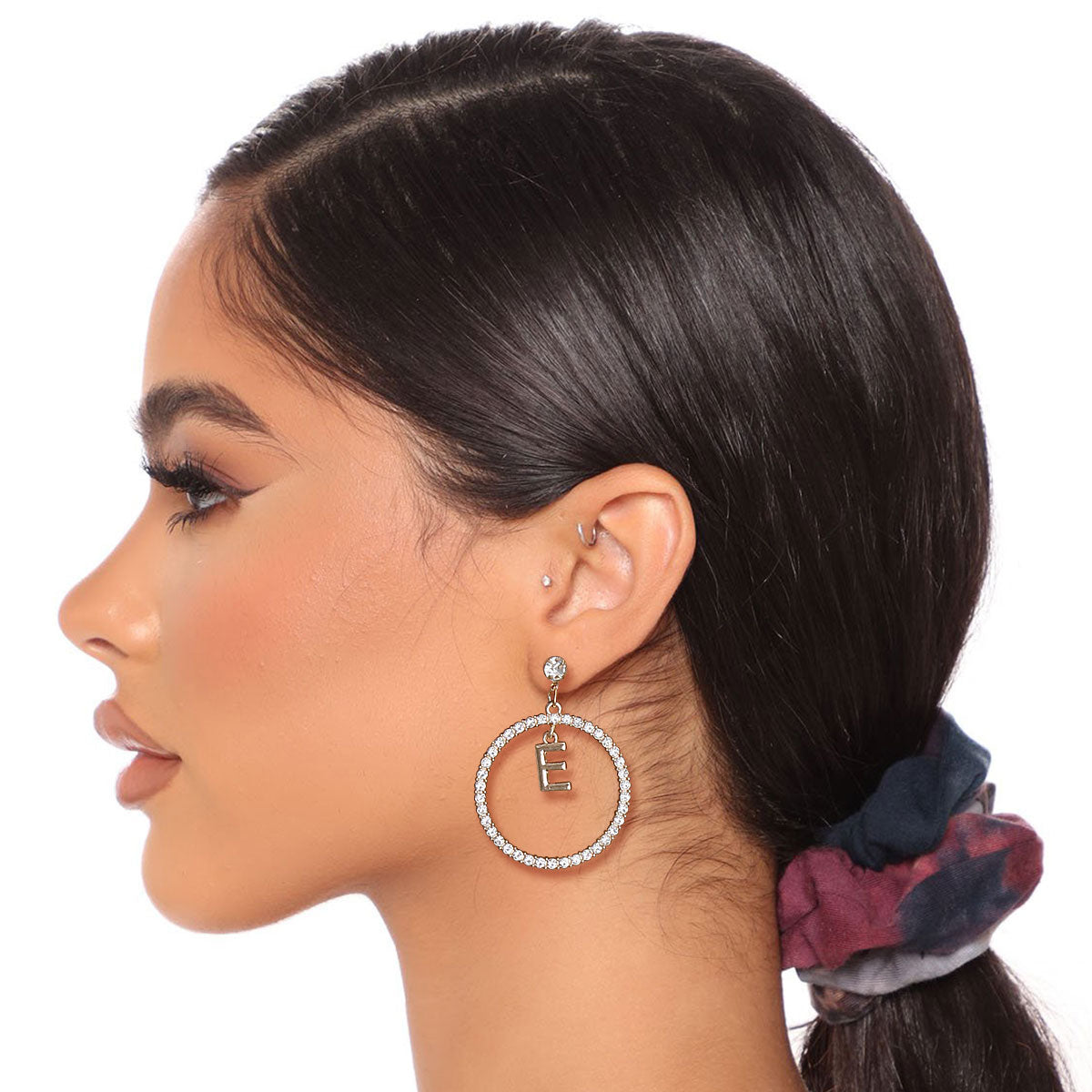 Earrings-Silver Initial Circle Earrings