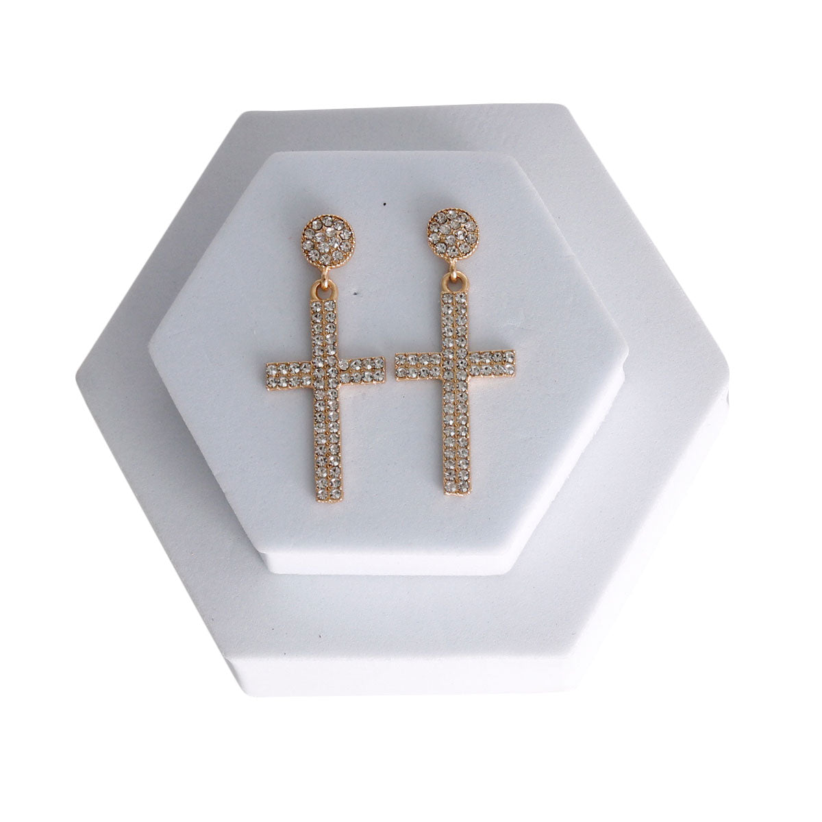 Earrings- Rhinestone Cross Drop Earrings