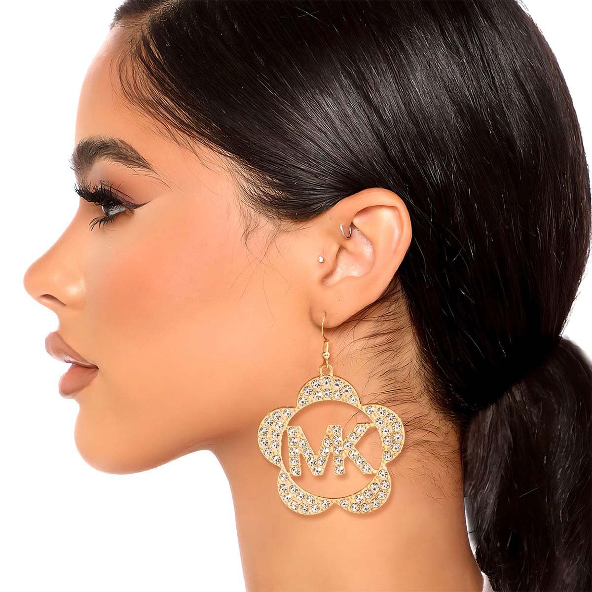Silver and Gold Flower Letter Earrings