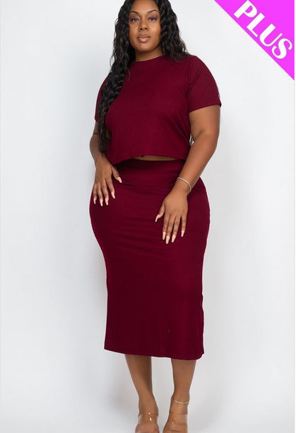 A-Plus Short Sleeve Ribbed Top & Midi Skirt Set