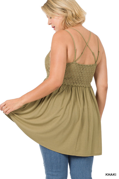 A-PLUS CROCHET LACE  CRINKLE ASYMMETRIC RUFFLE DRESS