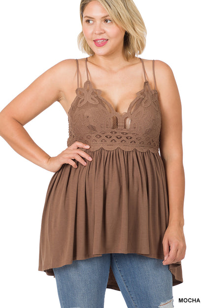 A-PLUS CROCHET LACE  CRINKLE ASYMMETRIC RUFFLE DRESS