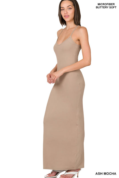 A-Brushed  thin strap racerback v-neck maxi dress