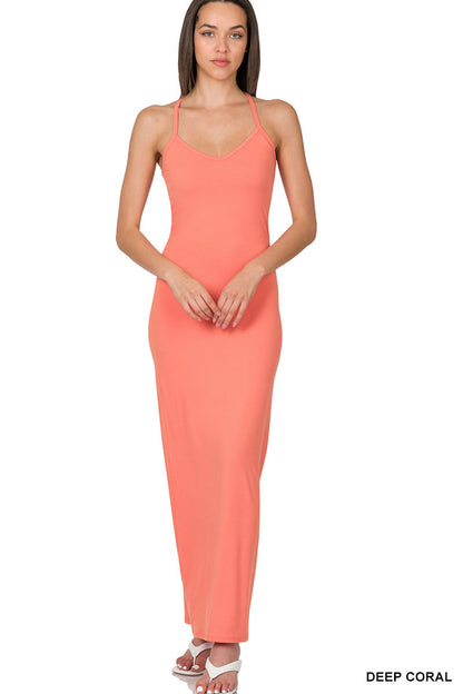 A-Brushed  thin strap racerback v-neck maxi dress