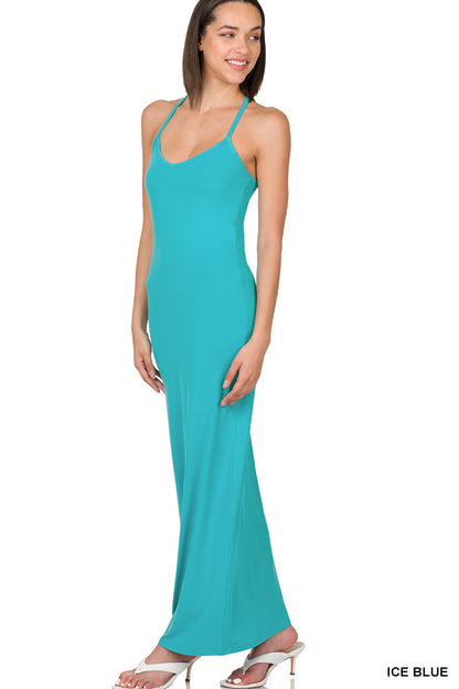 A-Brushed  thin strap racerback v-neck maxi dress