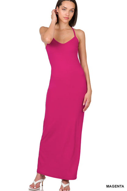 A-Brushed  thin strap racerback v-neck maxi dress