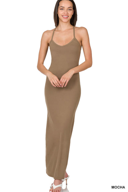 A-Brushed  thin strap racerback v-neck maxi dress