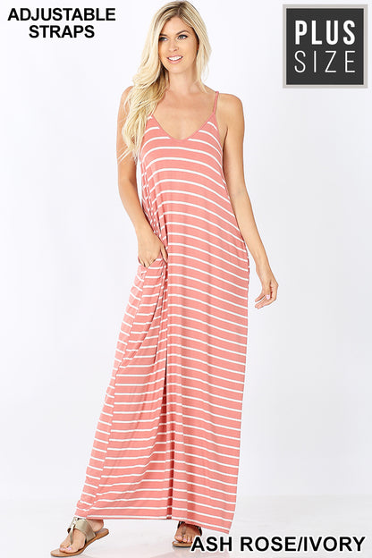 A-STRIPE CAMI MAXI DRESS WITH POCKETS