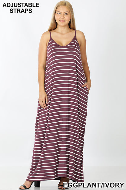 A-STRIPE CAMI MAXI DRESS WITH POCKETS