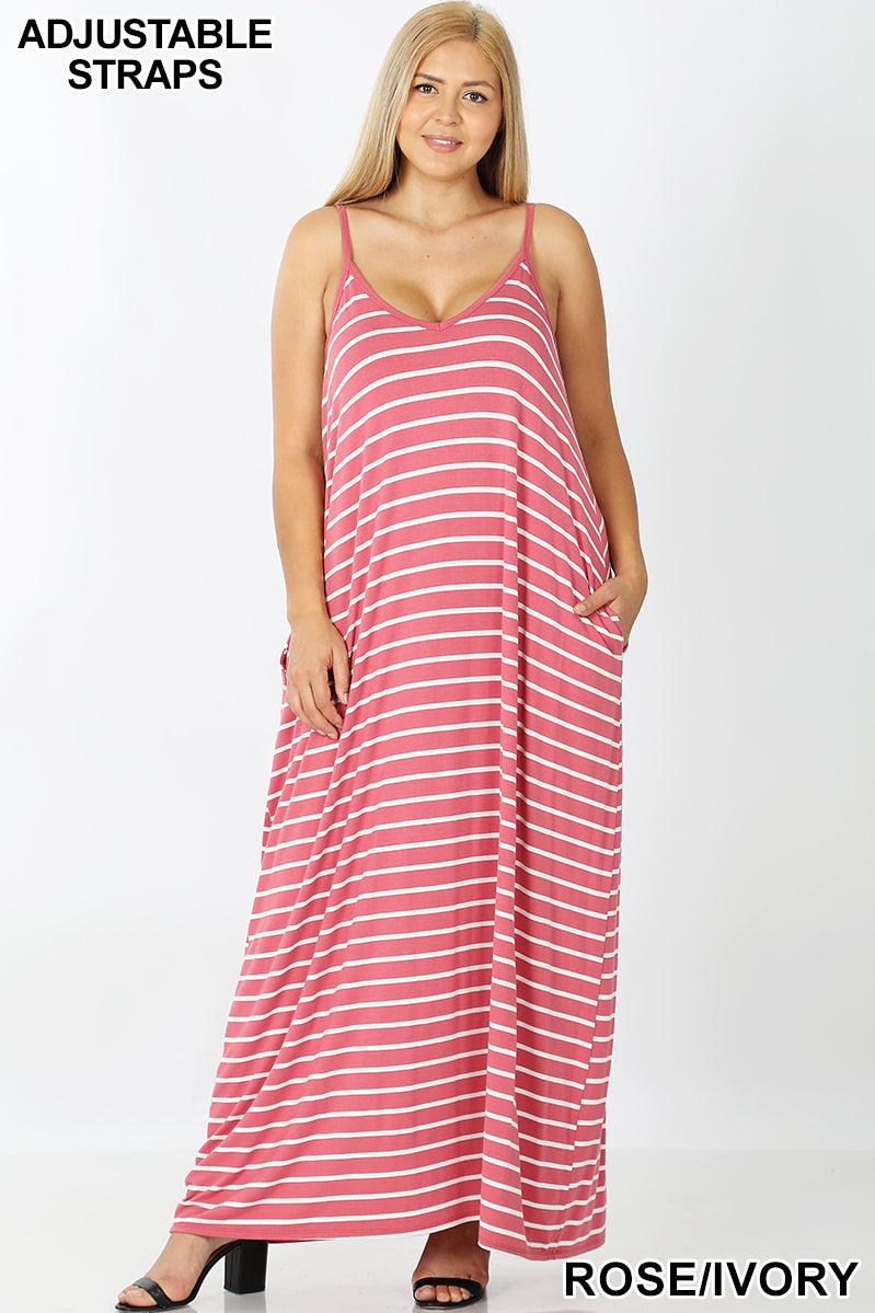 A-STRIPE CAMI MAXI DRESS WITH POCKETS – Goddess Accessories & More