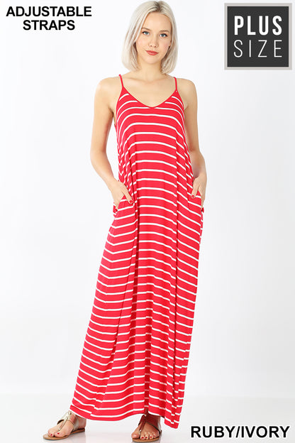 A-STRIPE CAMI MAXI DRESS WITH POCKETS