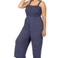 A-Plus smocked top striped jumpsuit with pockets