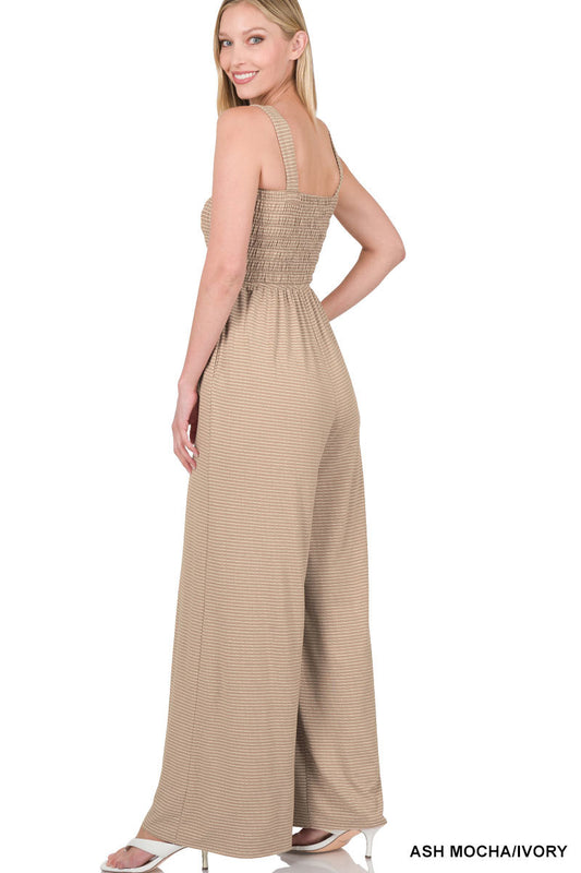 A-Smocked top striped jumpsuit